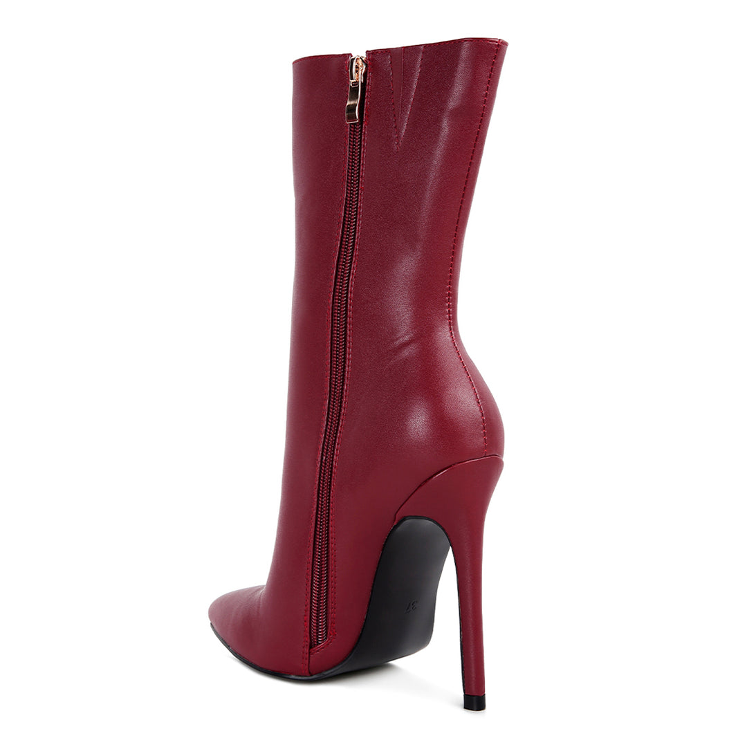 pointed toe stiletto high ankle boots#color_burgundy