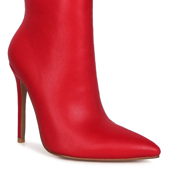 pointed toe stiletto high ankle boots#color_red