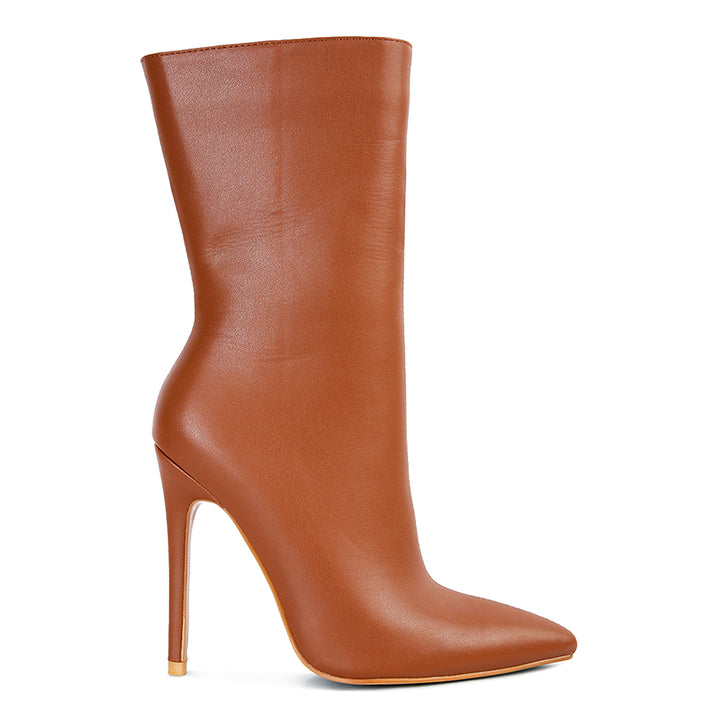 pointed toe stiletto high ankle boots#color_tan