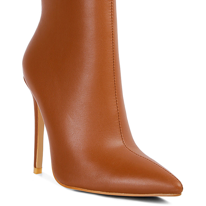 pointed toe stiletto high ankle boots#color_tan