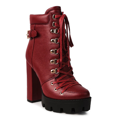 Burgundy Lace-Up High Ankle Combat Boots