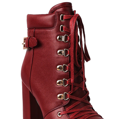 Burgundy Lace-Up High Ankle Combat Boots