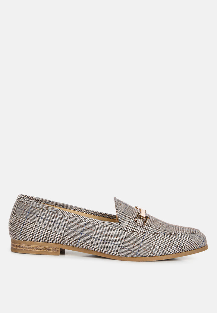 women checkered casual loafers#color_grey