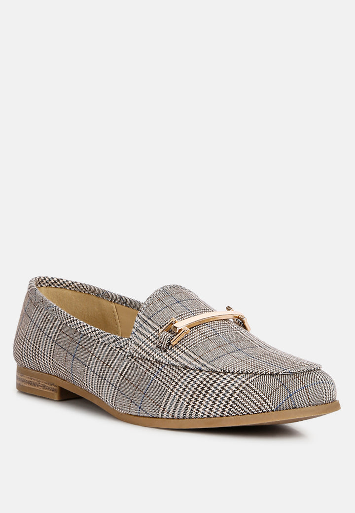 women checkered casual loafers#color_grey
