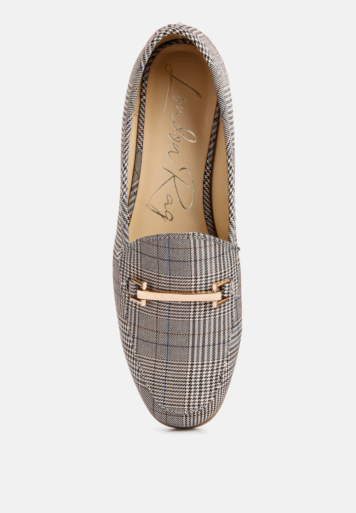 women checkered casual loafers#color_grey