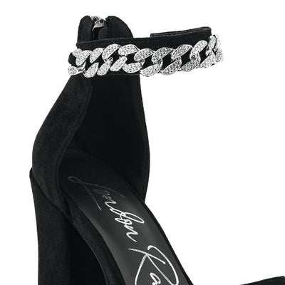 block platform sandal with metal chain#color_black