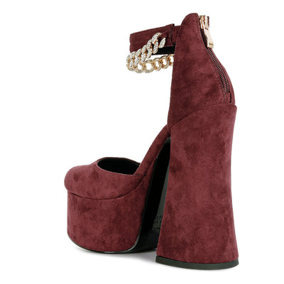 block platform sandal with metal chain#color_burgundy