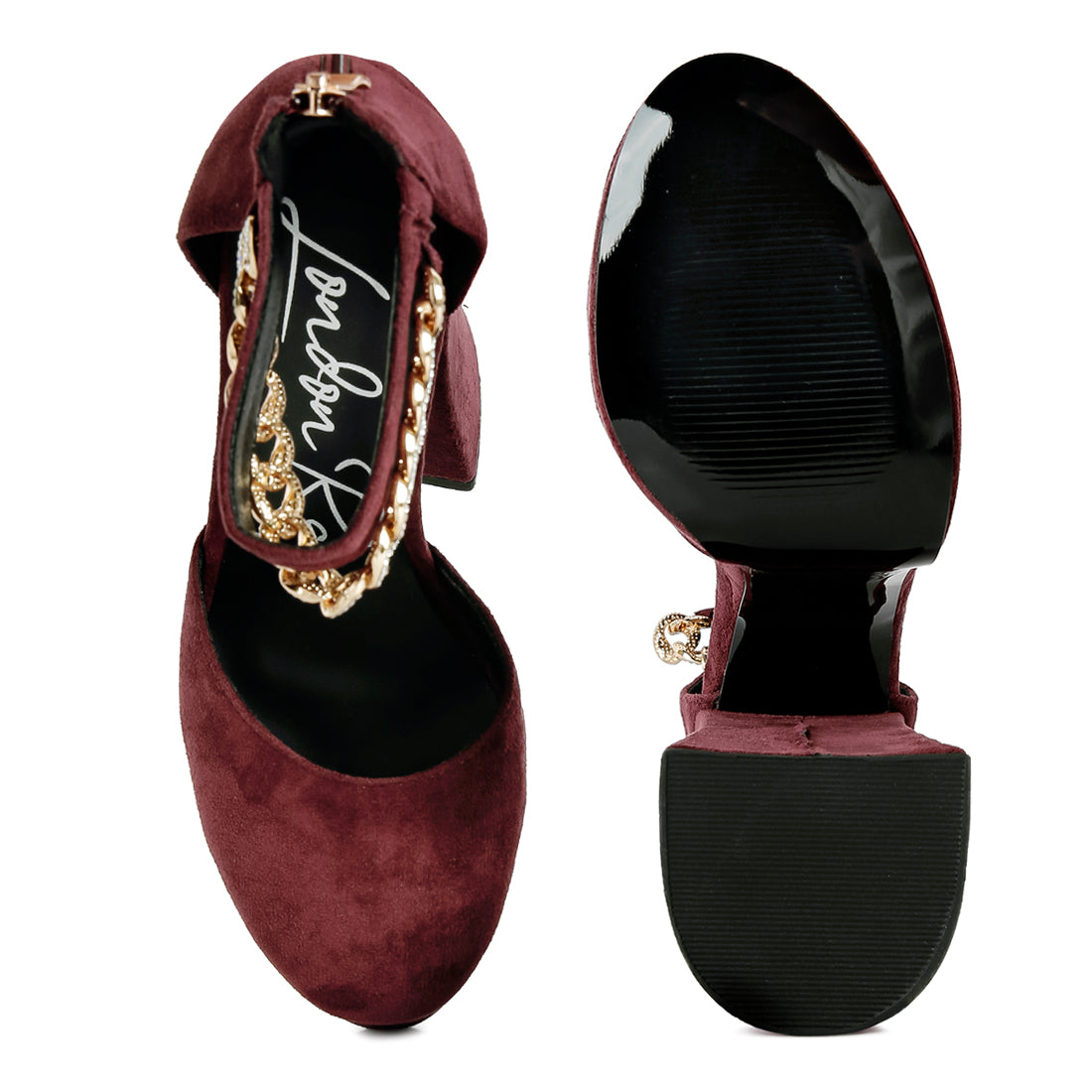 block platform sandal with metal chain#color_burgundy