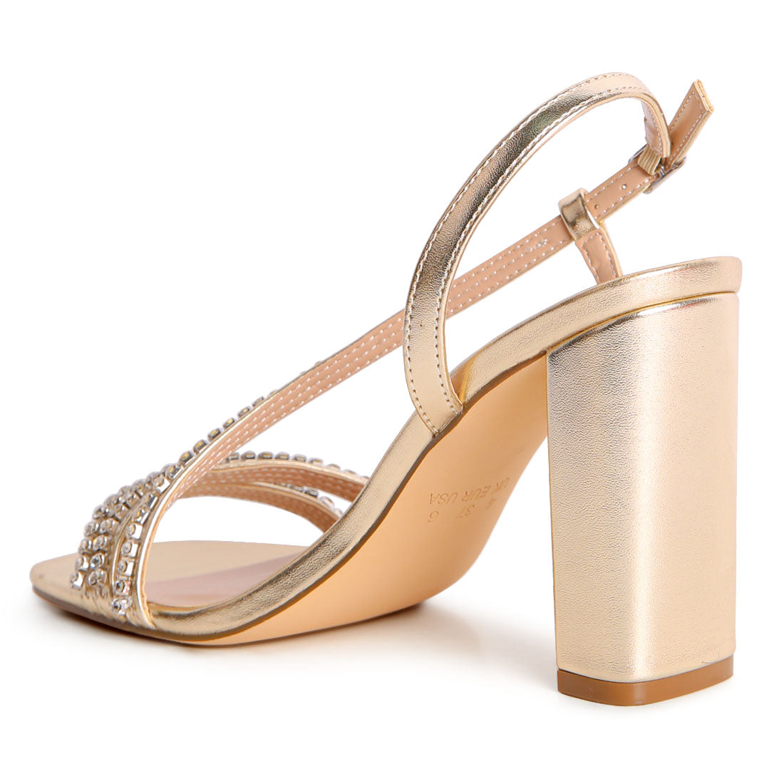 Embellished Block Heel Sandal in Gold