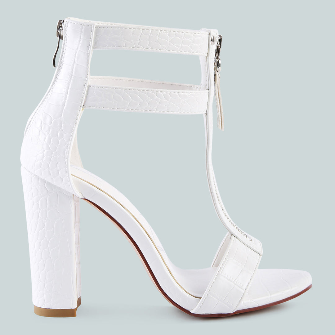 Croc Block Heel Sandal in White