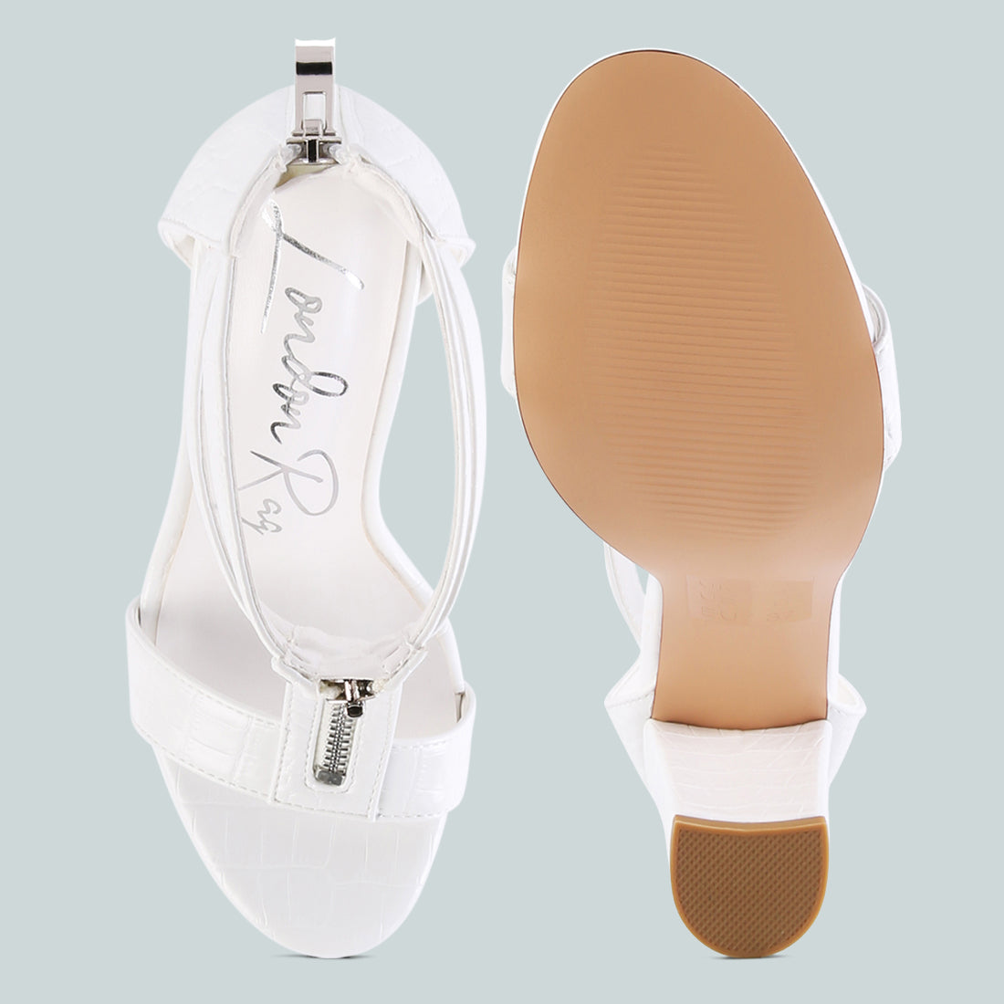 Croc Block Heel Sandal in White