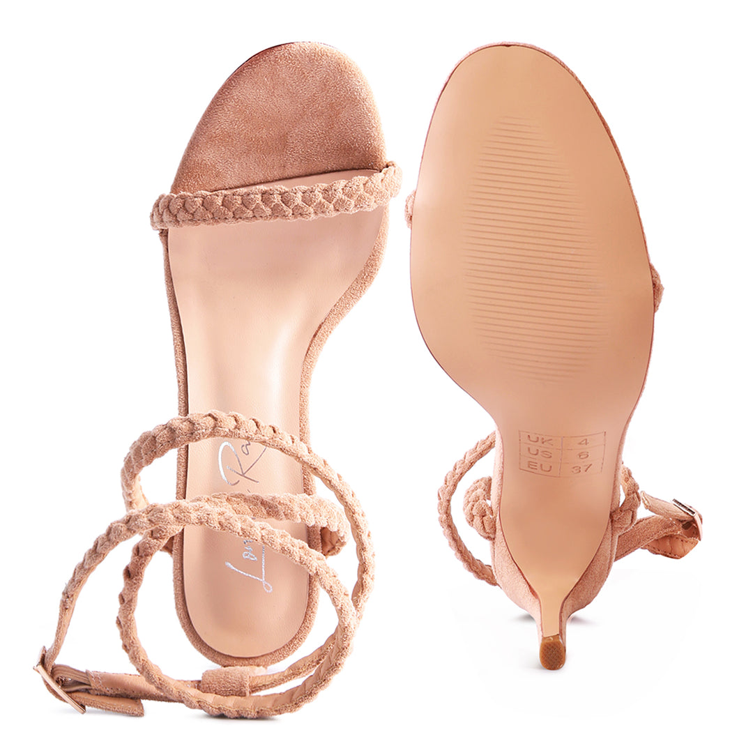 Suede Stiletto Sling-back Sandal in Nude