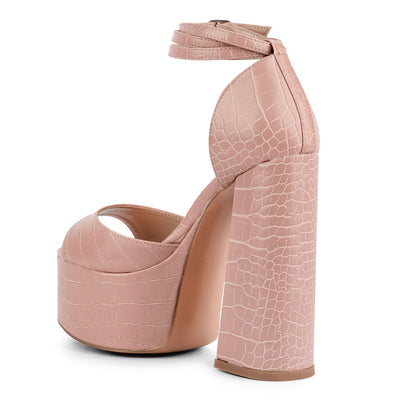 Blush Croc Textured High Heeled Block Sandal