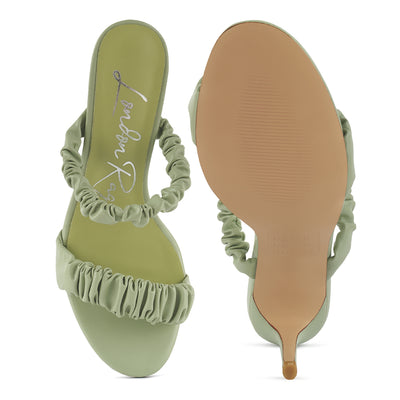 Gather Straps Slip-On Heeled Sandal in Mint Green