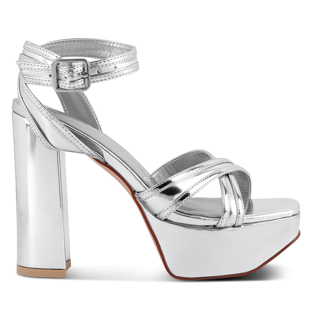 Platform Heeled Sandals in Silver