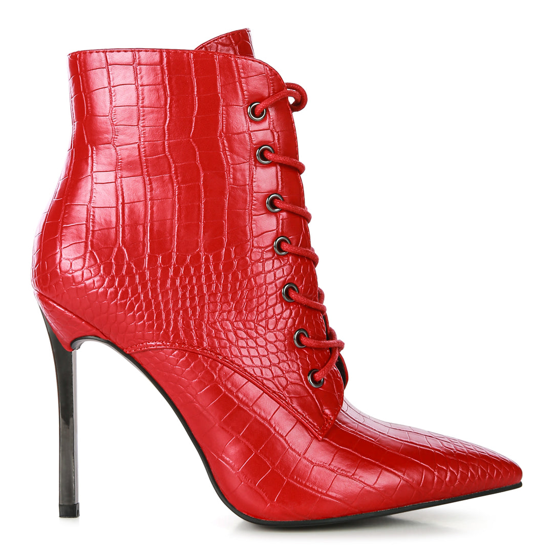 croc stiletto ankle boots#color_red