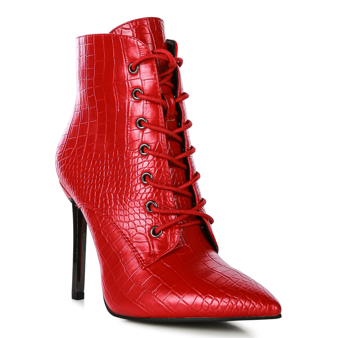 croc stiletto ankle boots#color_red