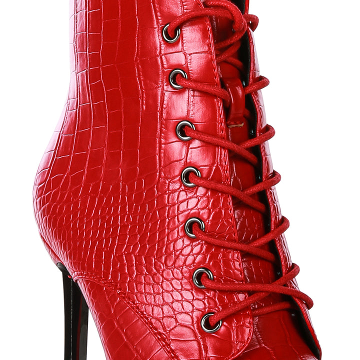 croc stiletto ankle boots#color_red