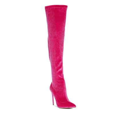 madmam strerch high heel velvet boot#color_fuchsia