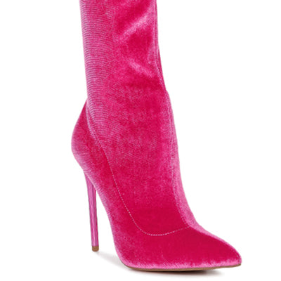 madmam strerch high heel velvet boot#color_fuchsia