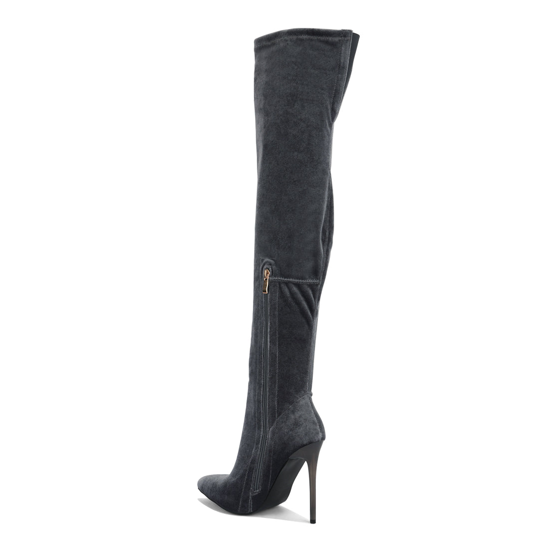 madmam strerch high heel velvet boot#color_grey