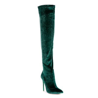 madmam strerch high heel velvet boot#color_dark-green