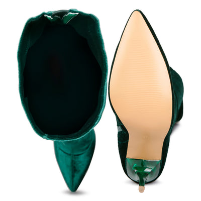 madmam strerch high heel velvet boot#color_dark-green