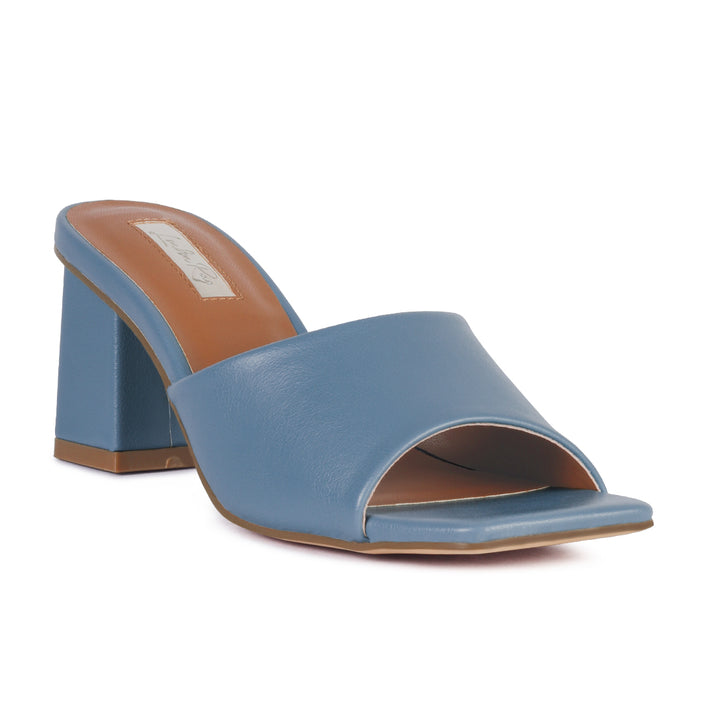 Square Toe Block Slides in Blue