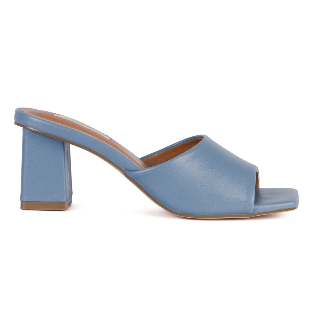 Square Toe Block Slides in Blue