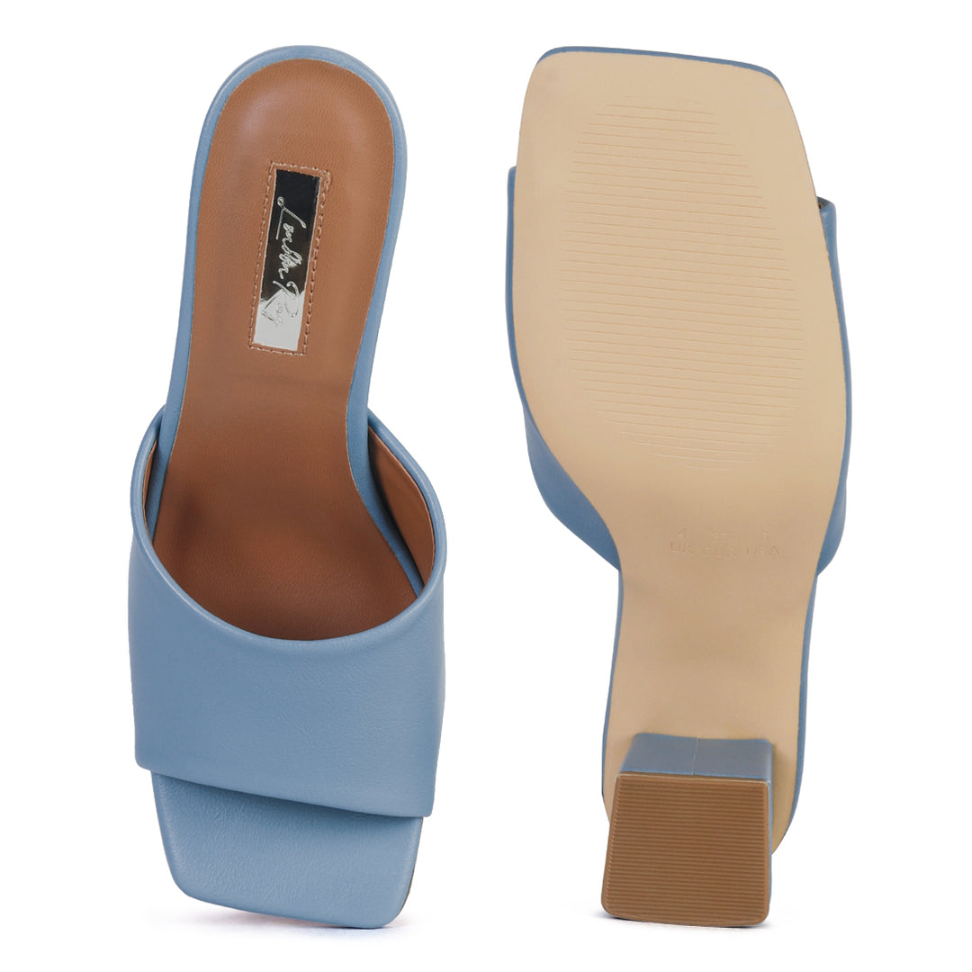 Square Toe Block Slides in Blue