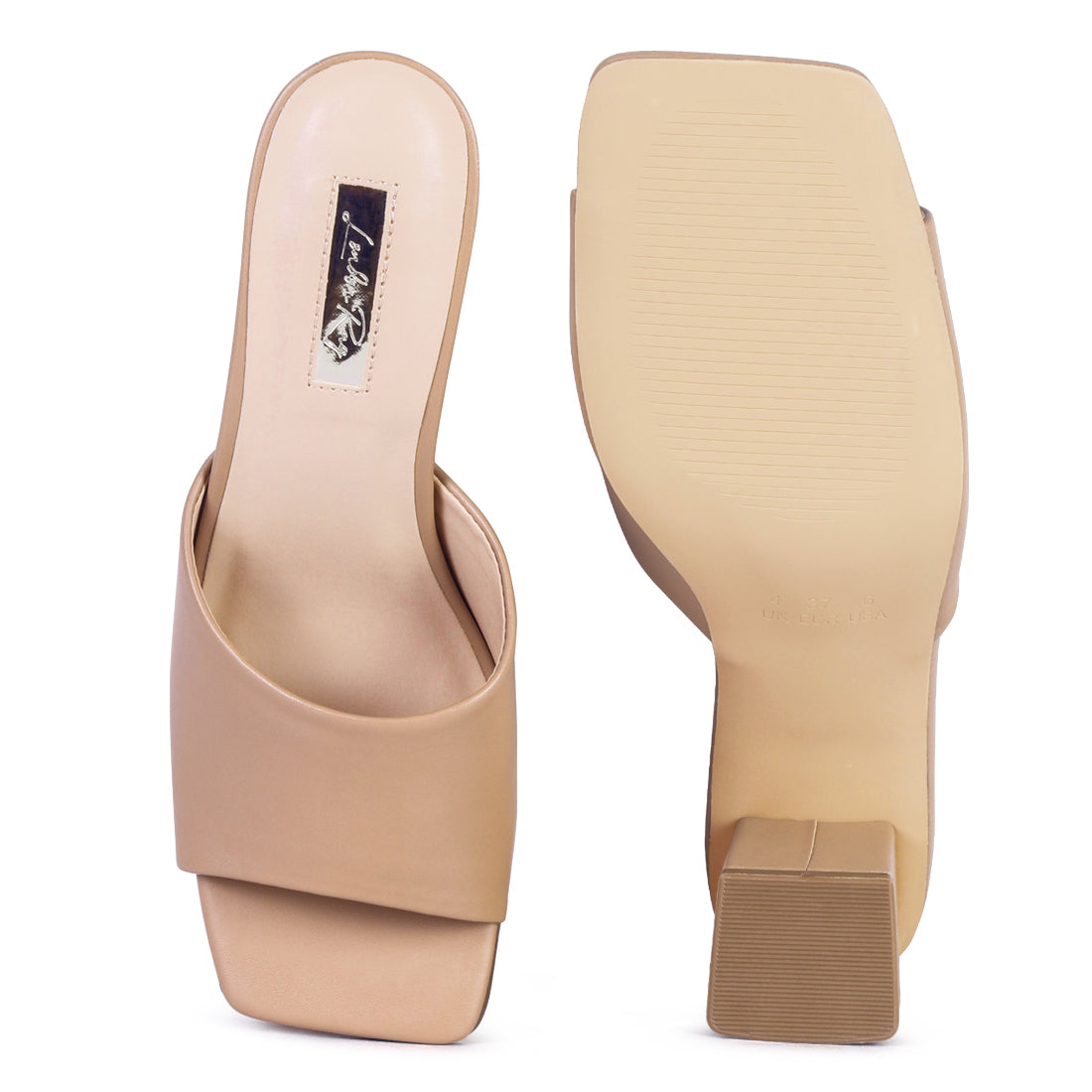 Square Toe Block Slides in Taupe