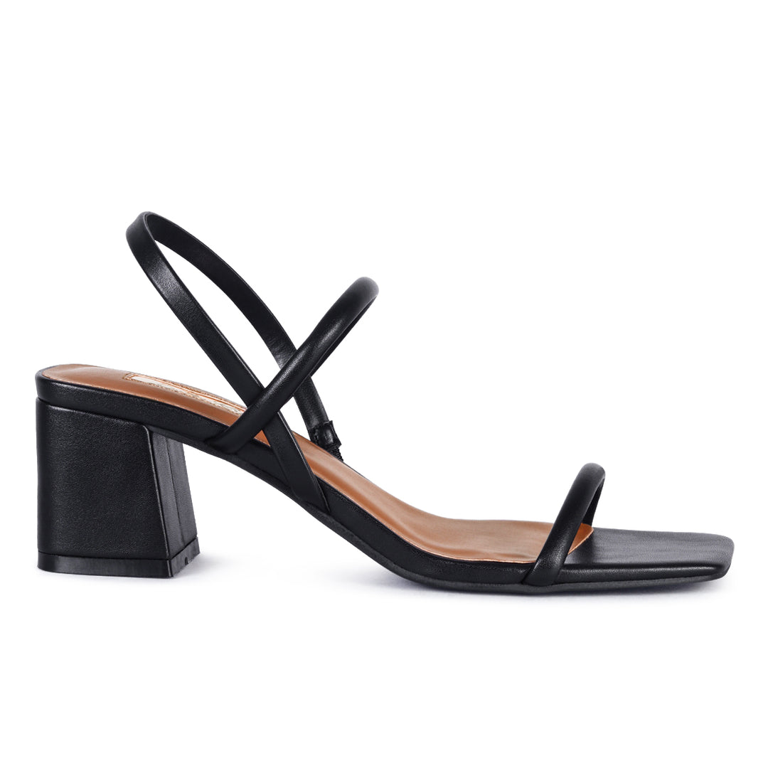 Square Toe Block Heeled Sandal in Black