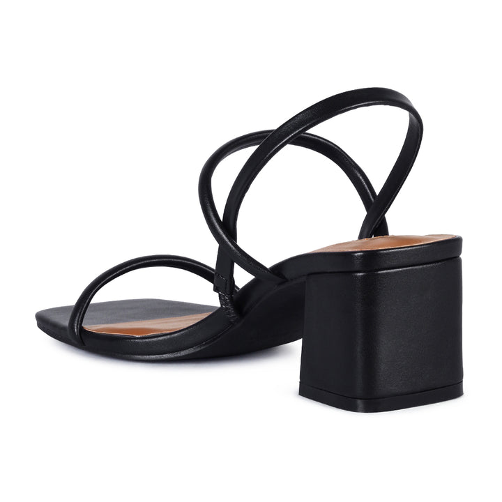 Square Toe Block Heeled Sandal in Black