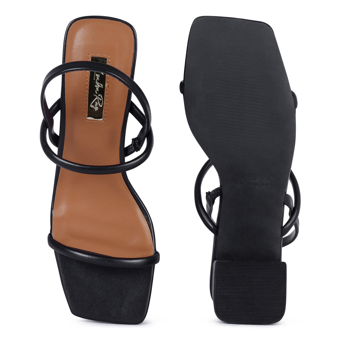 Square Toe Block Heeled Sandal in Black