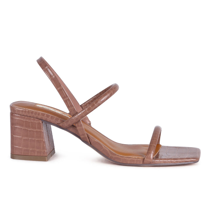 Square Toe Block Heeled Sandal in Taupe