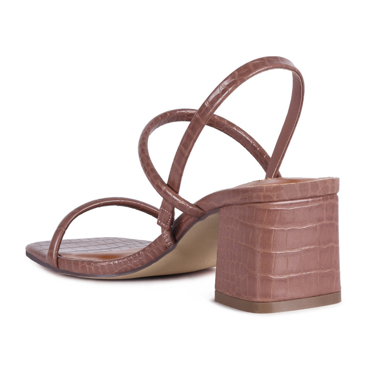 Square Toe Block Heeled Sandal in Taupe