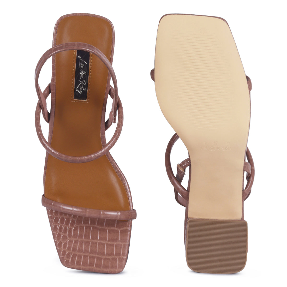 Square Toe Block Heeled Sandal in Taupe