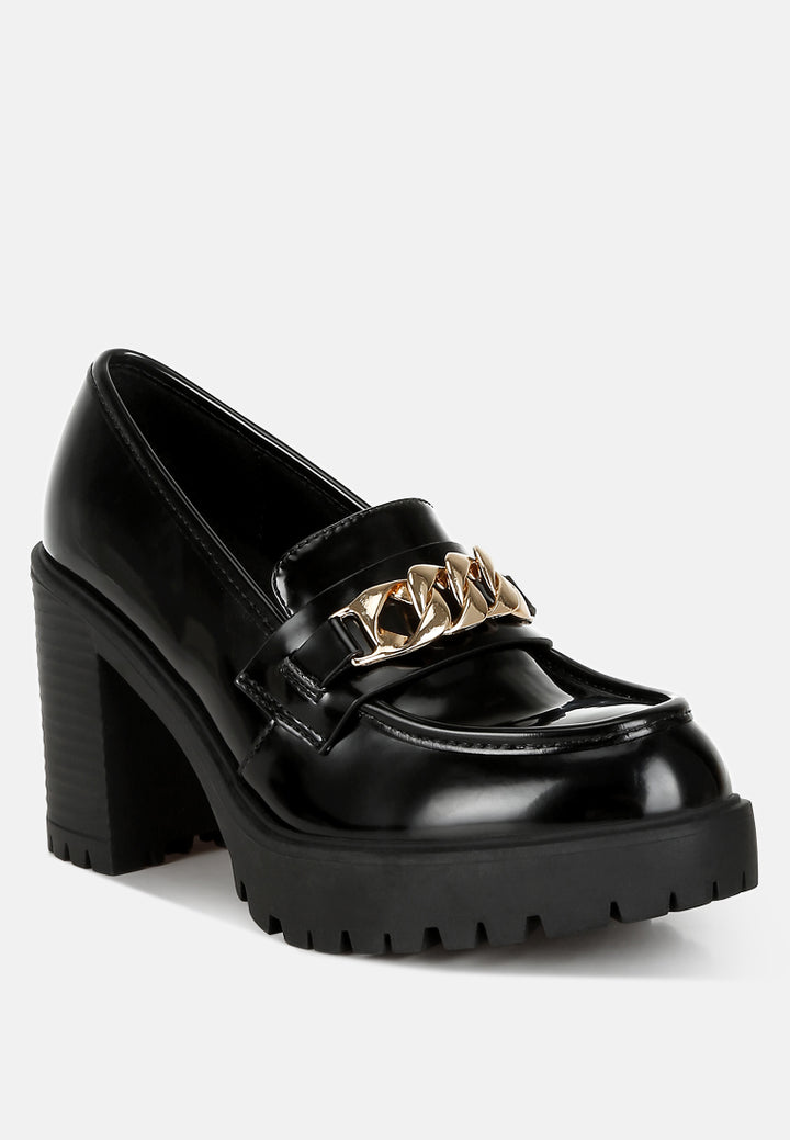 women block heeled chunky loafers#color_black
