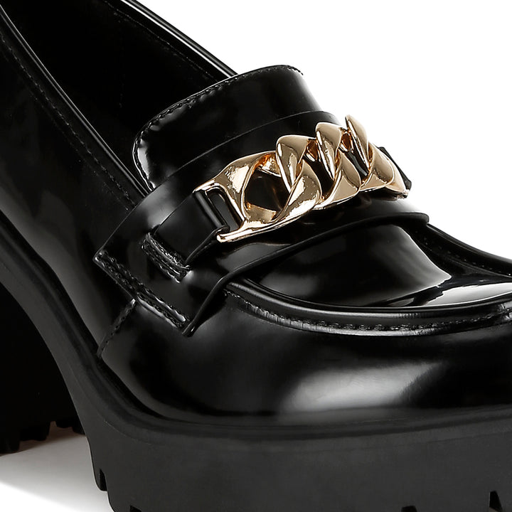 women block heeled chunky loafers#color_black