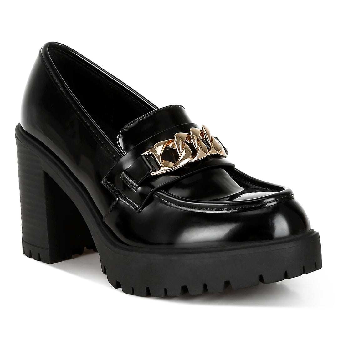 women block heeled chunky loafers#color_black