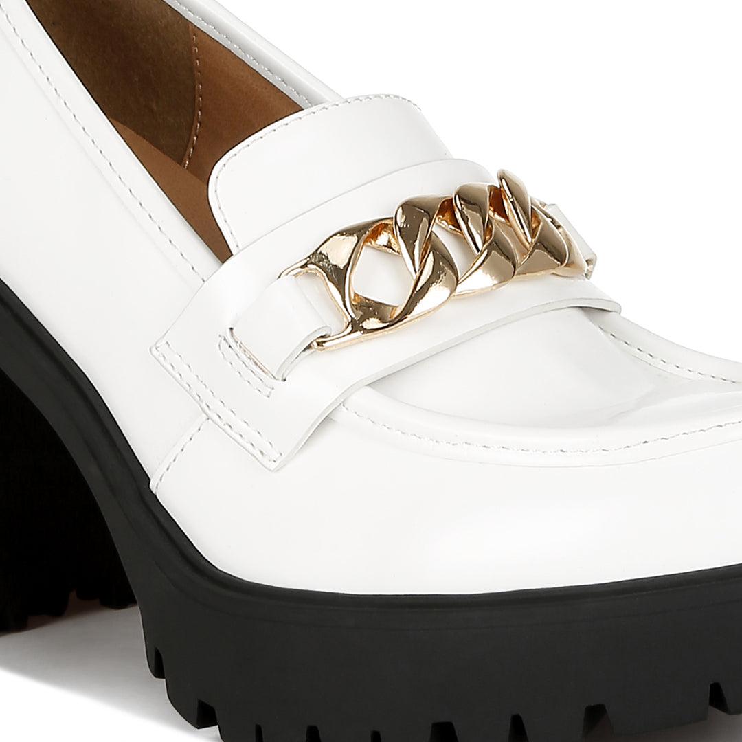 women block heeled chunky loafers#color_white