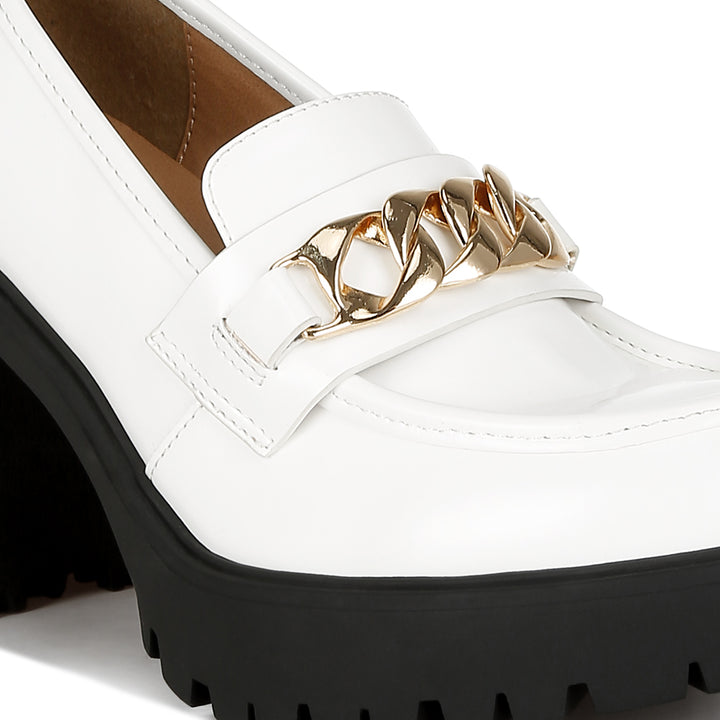 women block heeled chunky loafers#color_white
