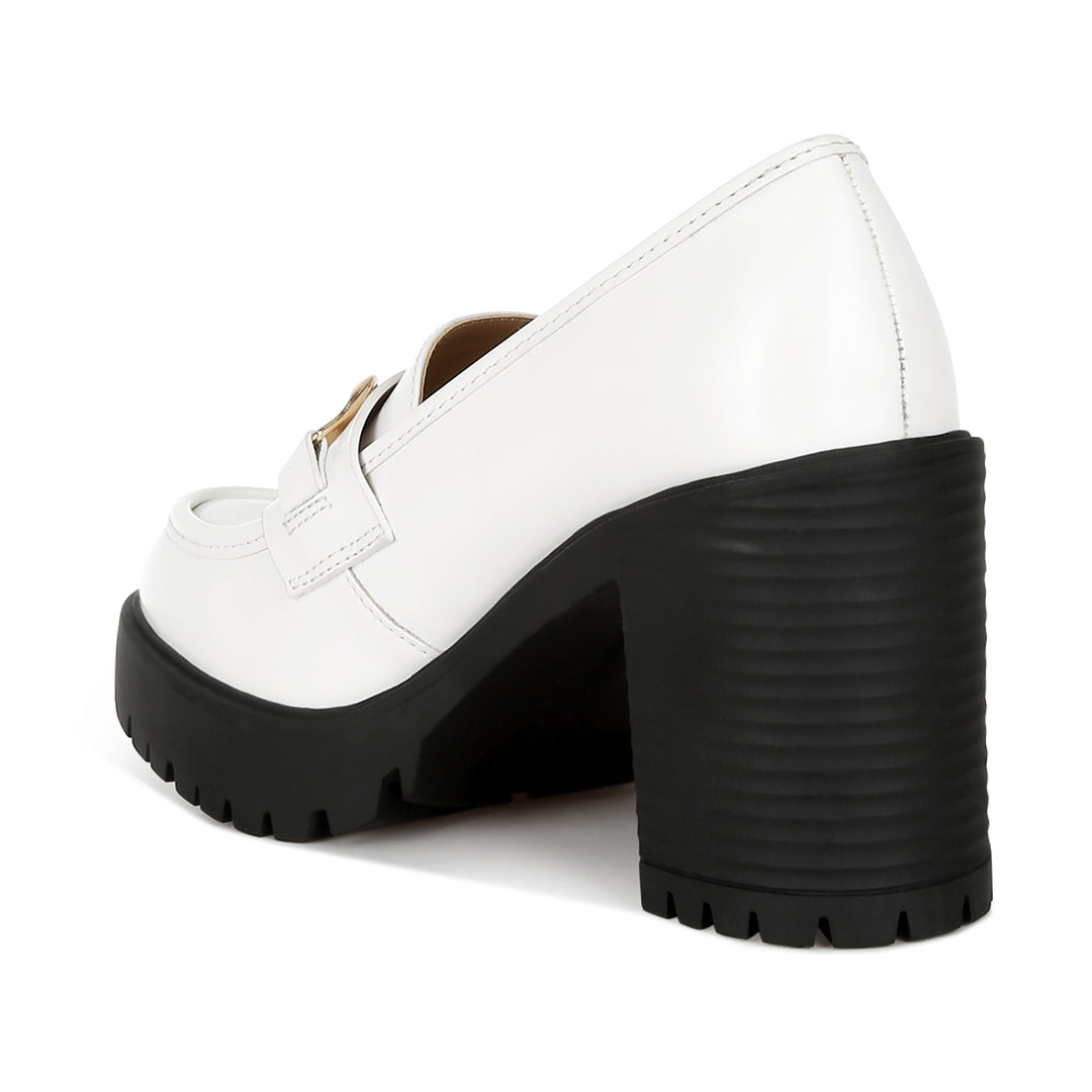 women block heeled chunky loafers#color_white
