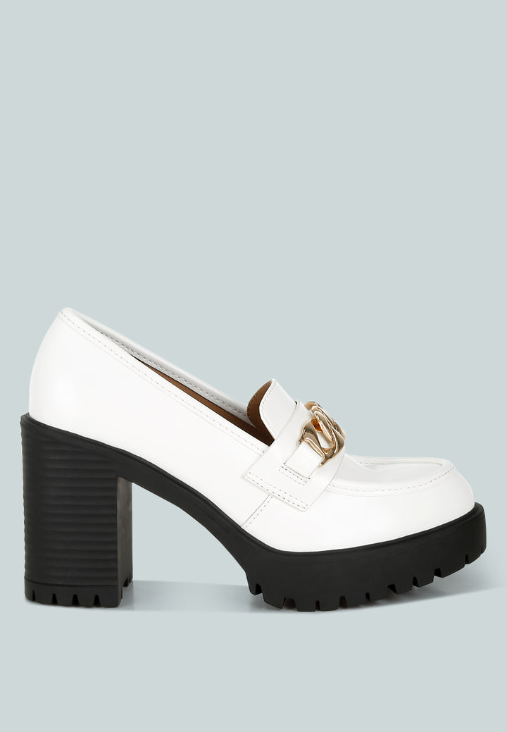 women block heeled chunky loafers#color_white