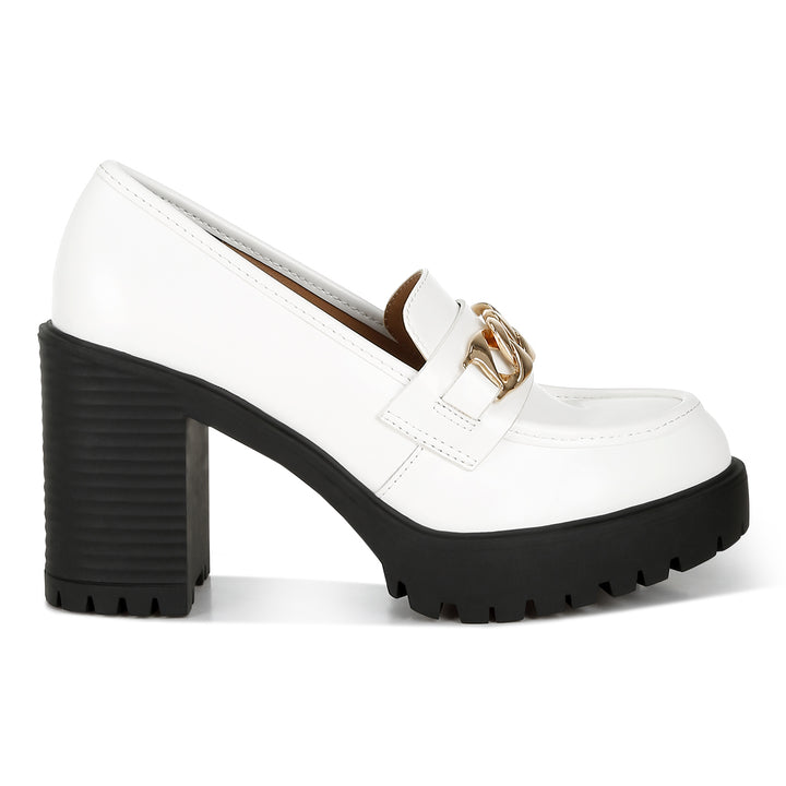 women block heeled chunky loafers#color_white