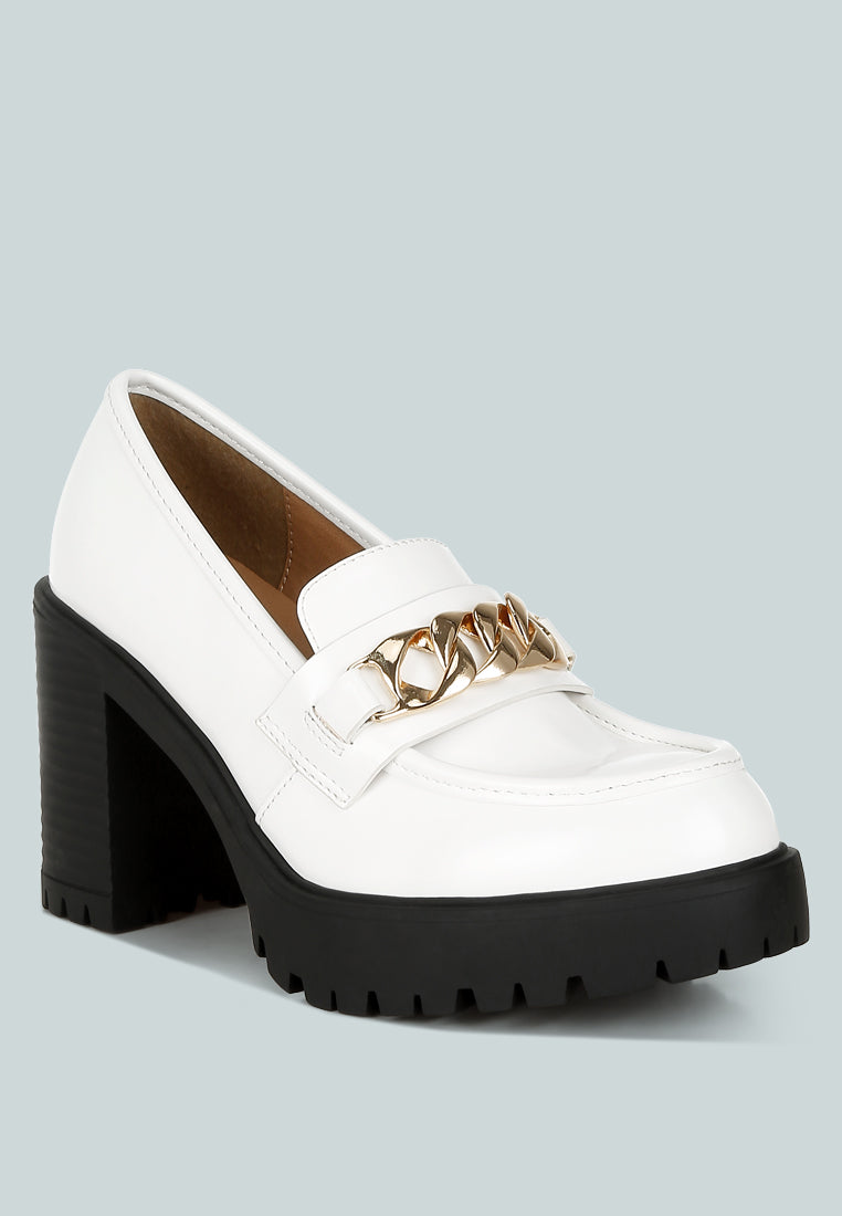 women block heeled chunky loafers#color_white