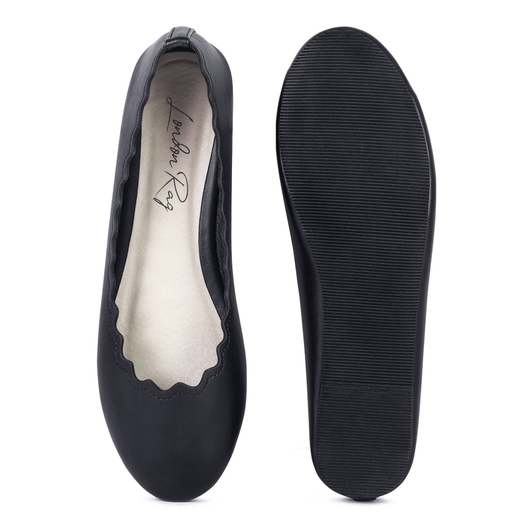 BLEONA Laser Cut Wave Black Ballerinas