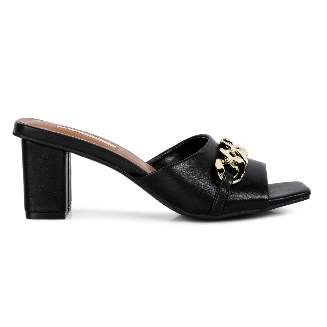 mid heel chain detail sandals#color_black