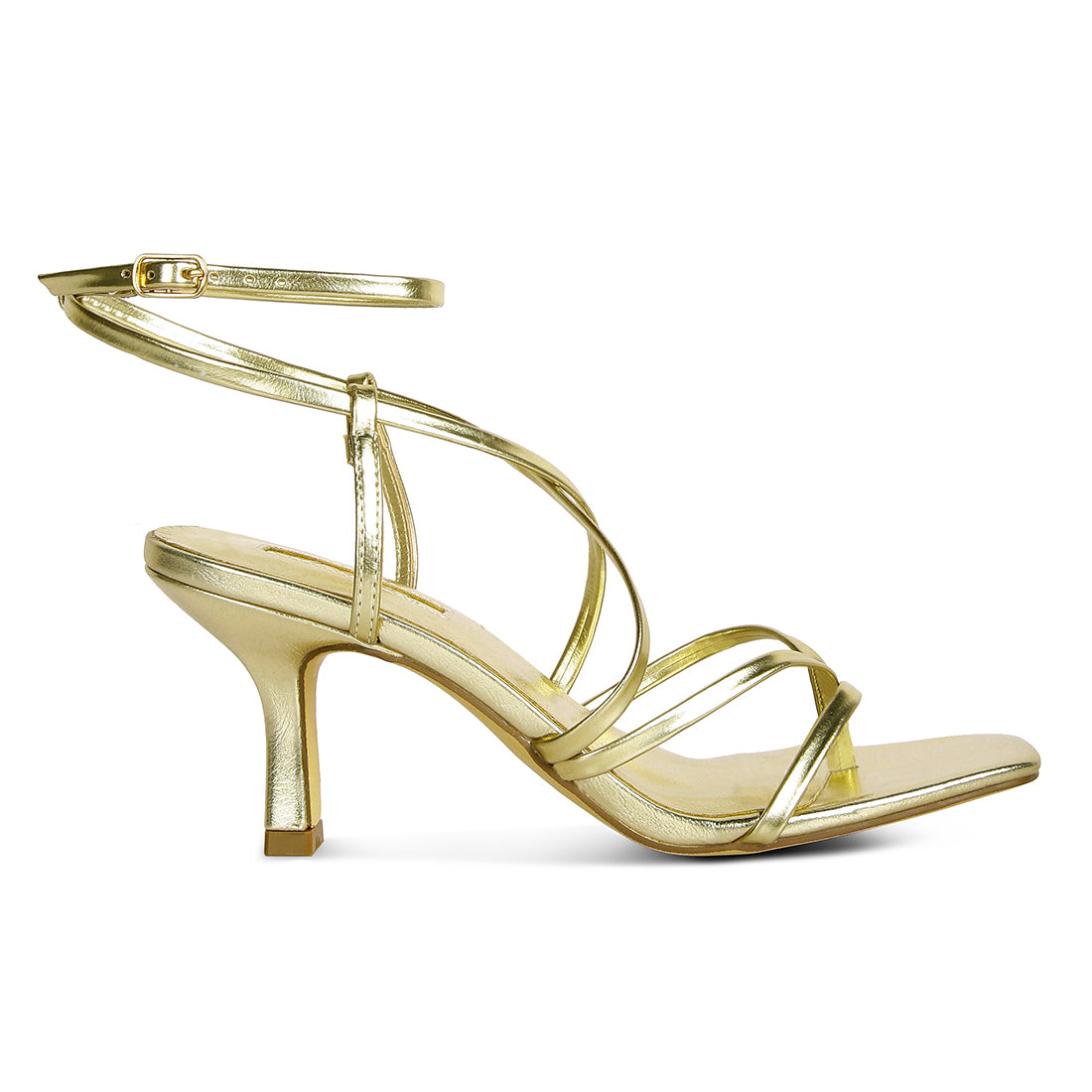 strappy mid heel sandal#color_gold