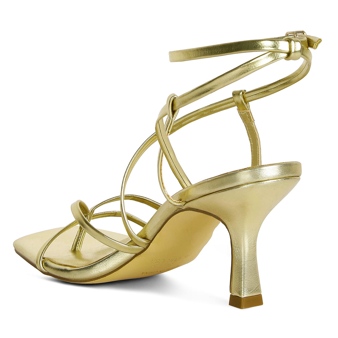 strappy mid heel sandal#color_gold